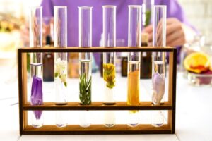 Fresh,Flowers,In,Chemical,Test,Tubes,On,The,Table.,Preparation
