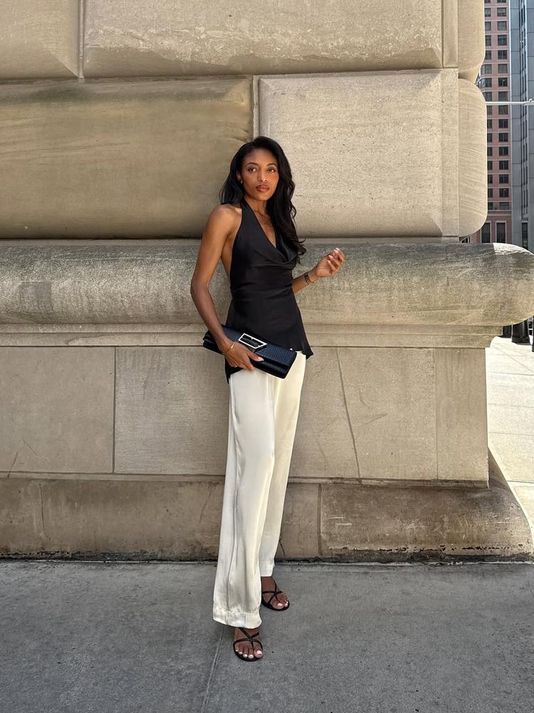 23 White Satin Pants Outfits Image