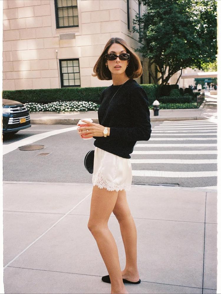 25 Black Lace Trim Shorts Outfits Image
