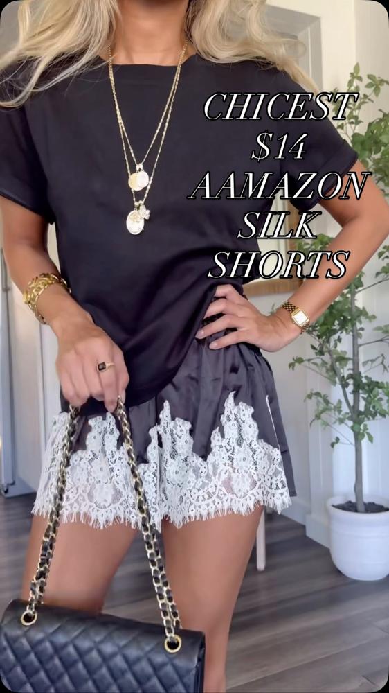 25 Black Lace Trim Shorts Outfits Image