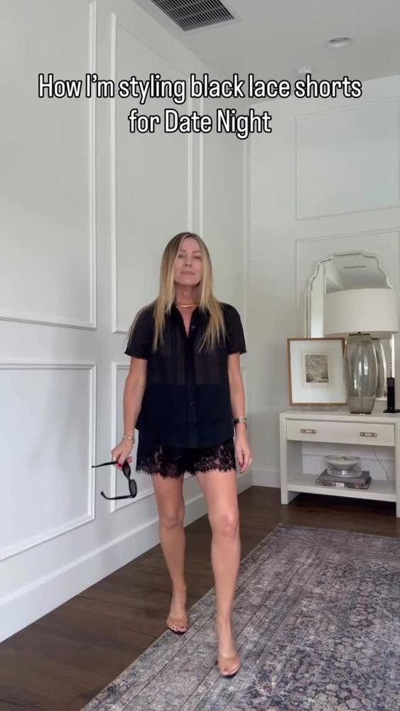 25 Black Lace Trim Shorts Outfits Image