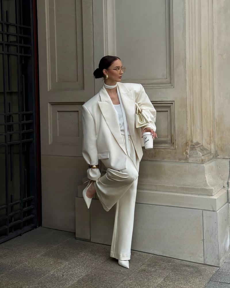 23 White Satin Pants Outfits Image