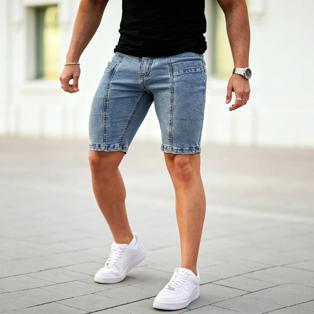 24 Blue Denim Shorts Outfits Image
