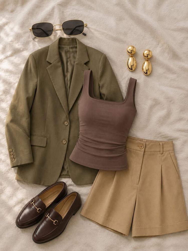 19 Beige Shorts Outfits Image
