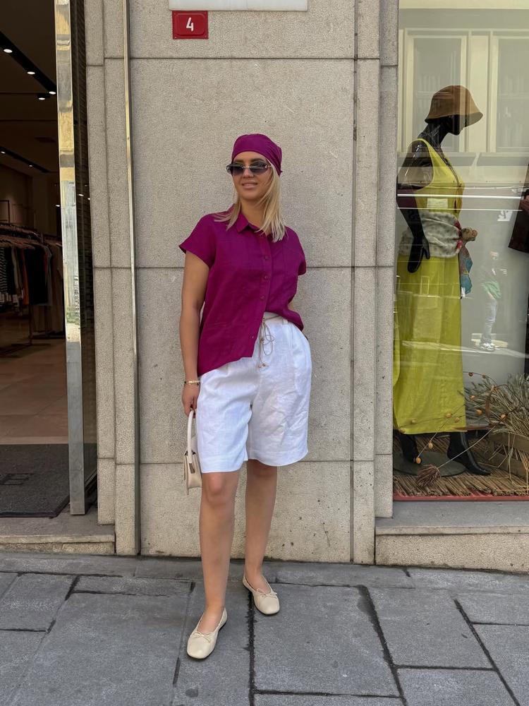 24 Pink Linen Shorts Outfits Image