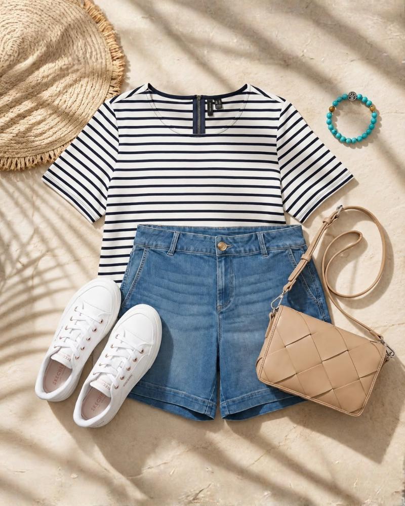 24 Blue Denim Shorts Outfits Image