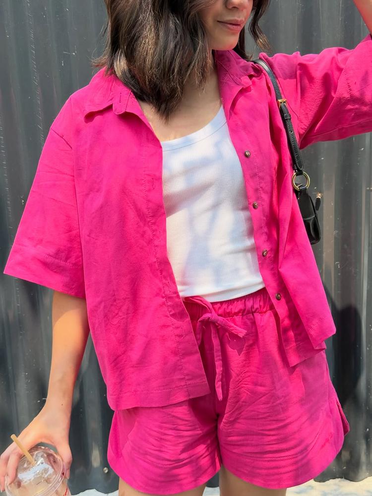 24 Pink Linen Shorts Outfits Image