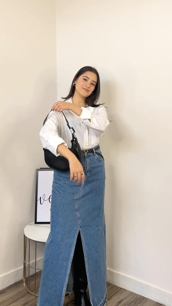 22 Denim Skirt Outfits Image