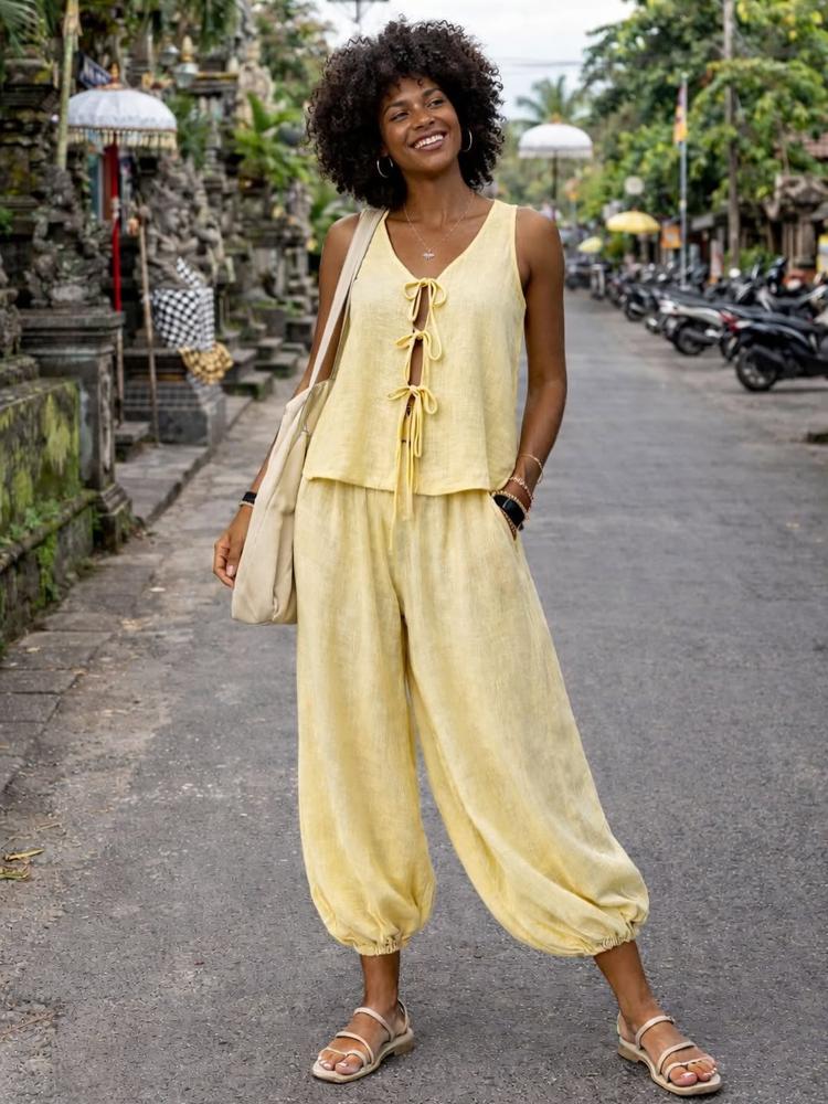 24 Yellow Linen Pants Outfits Image