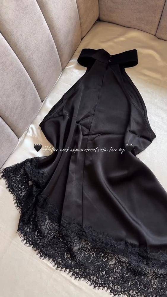 19 Satin Lace Asymmetric Top Outfits Image