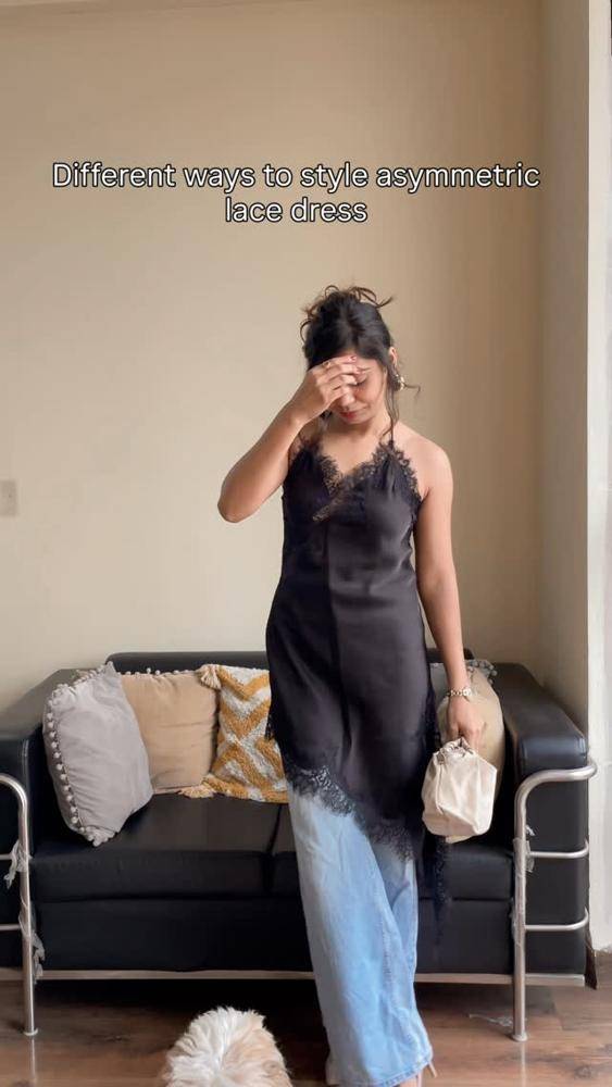19 Satin Lace Asymmetric Top Outfits Image