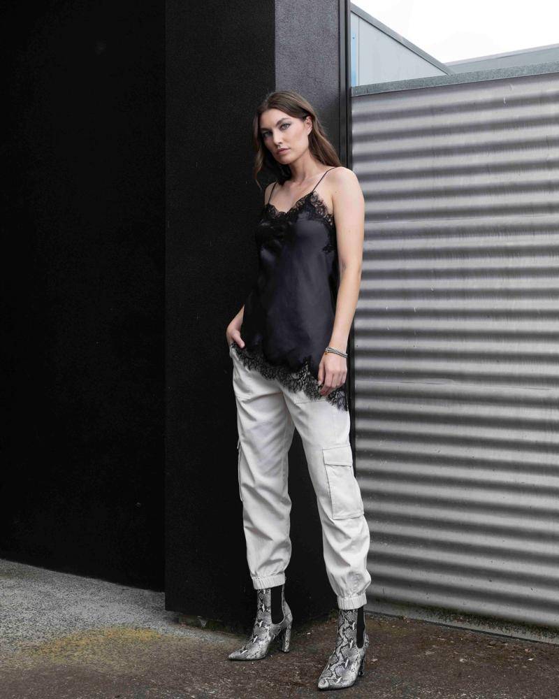 19 Satin Lace Asymmetric Top Outfits Image