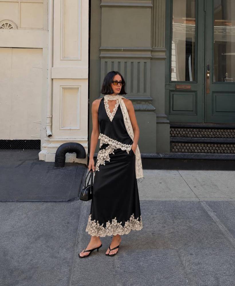 23 Satin Lace Trim Skirt Outfits Image