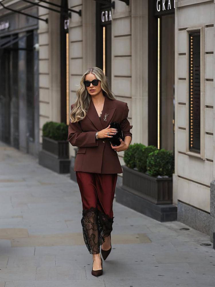 25 Satin Lace Cami Blazer Outfits Ideas Image