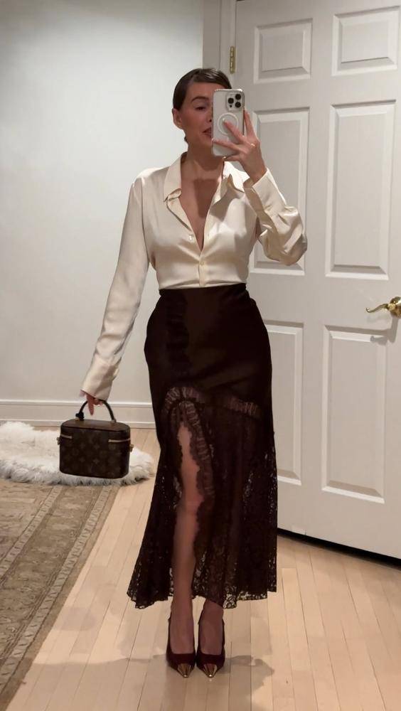 18 Zara Lace Skirt Satin Outfits Ideas Image