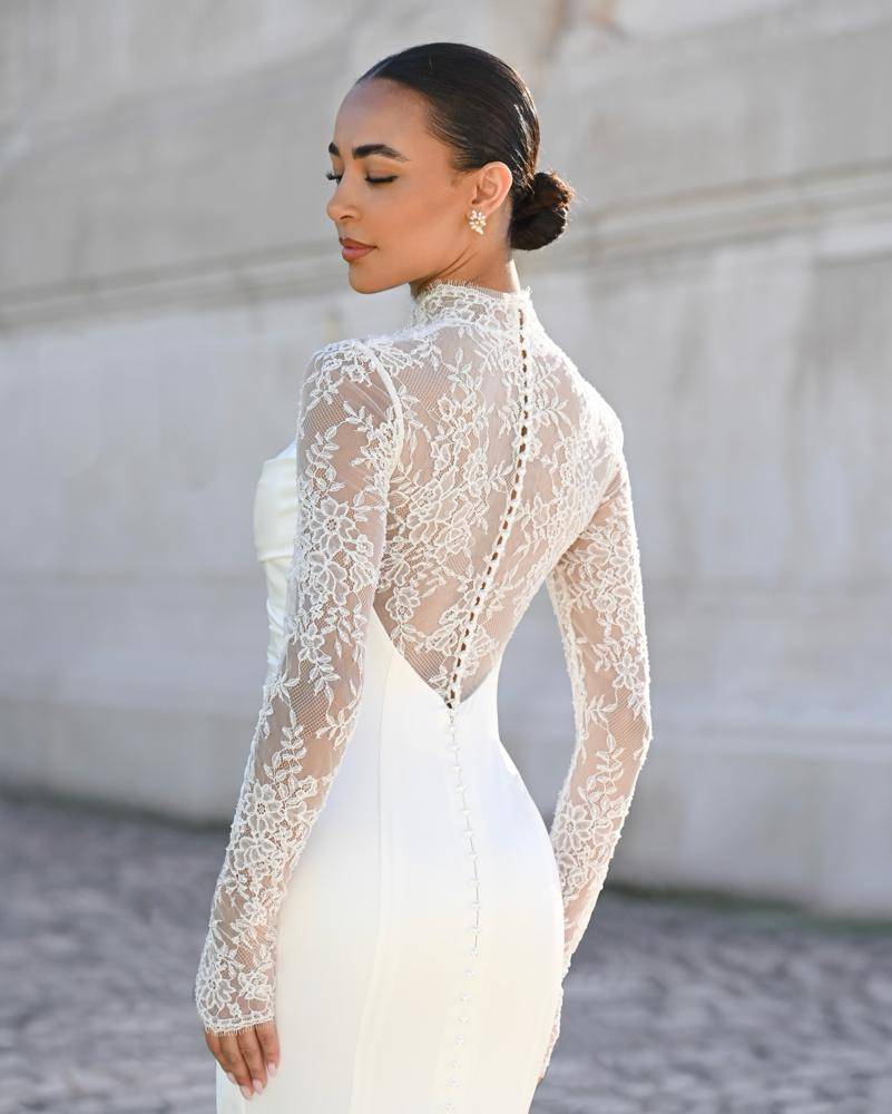 27 Satin Lace Pearl Wedding Dress Outfits Image