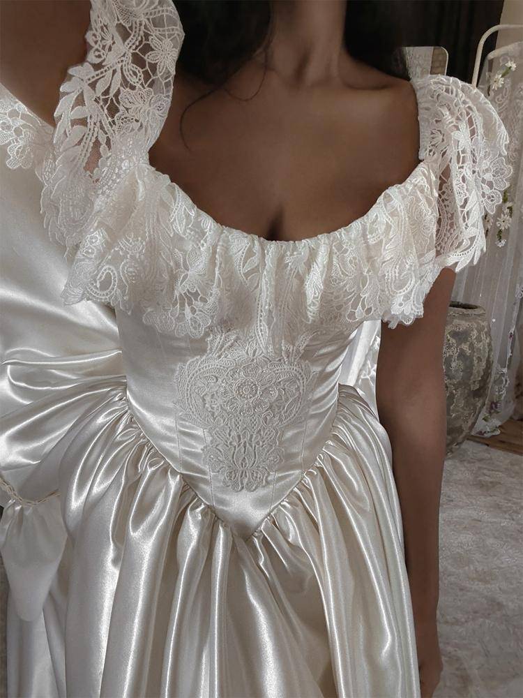 27 Satin Lace Pearl Wedding Dress Outfits Image
