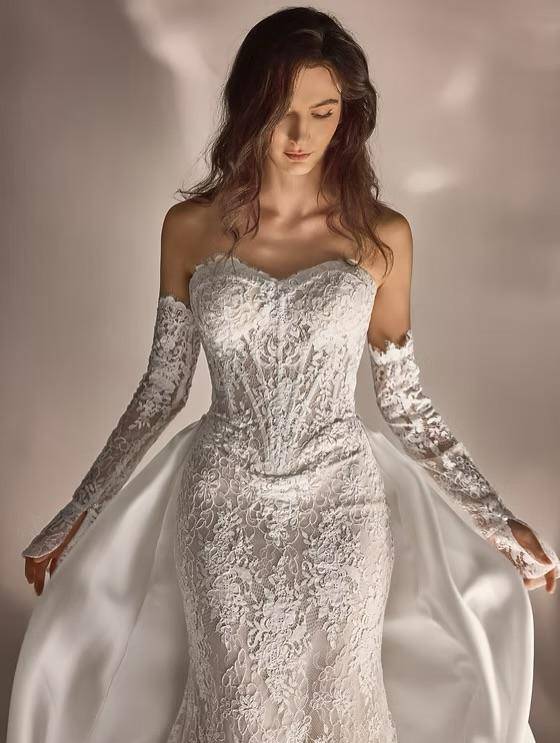 27 Satin Lace Pearl Wedding Dress Outfits Image