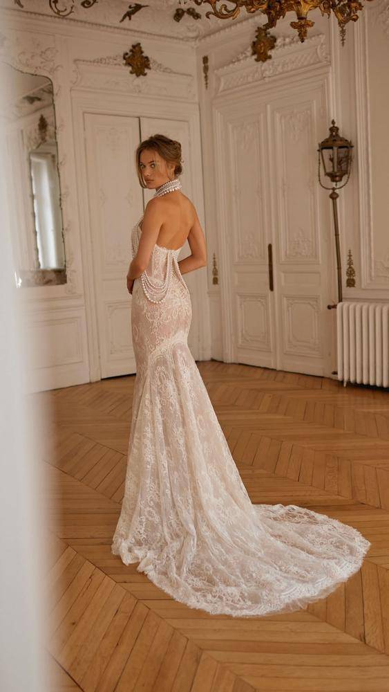 27 Satin Lace Pearl Wedding Dress Outfits Image