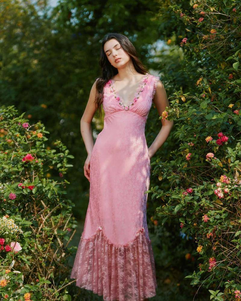 22 Satin Lace Pink Dress Outfits Image