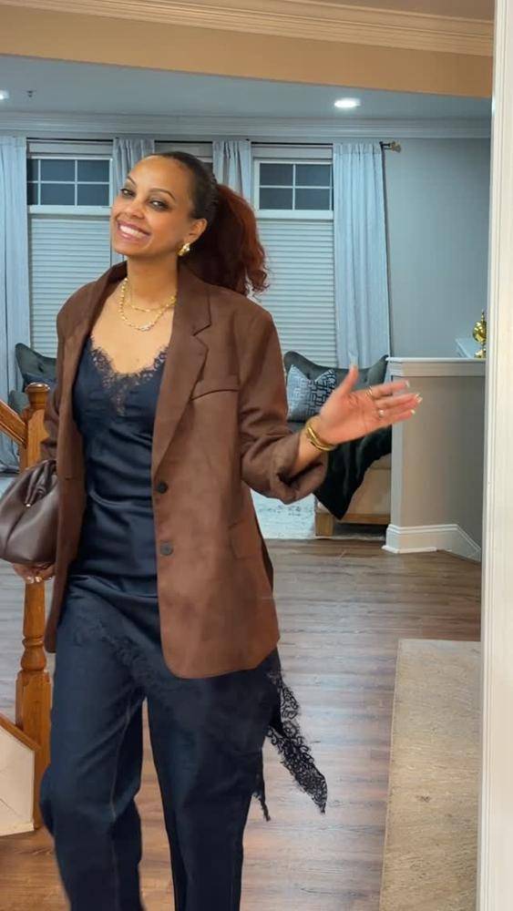 25 Satin Lace Cami Blazer Outfits Ideas Image