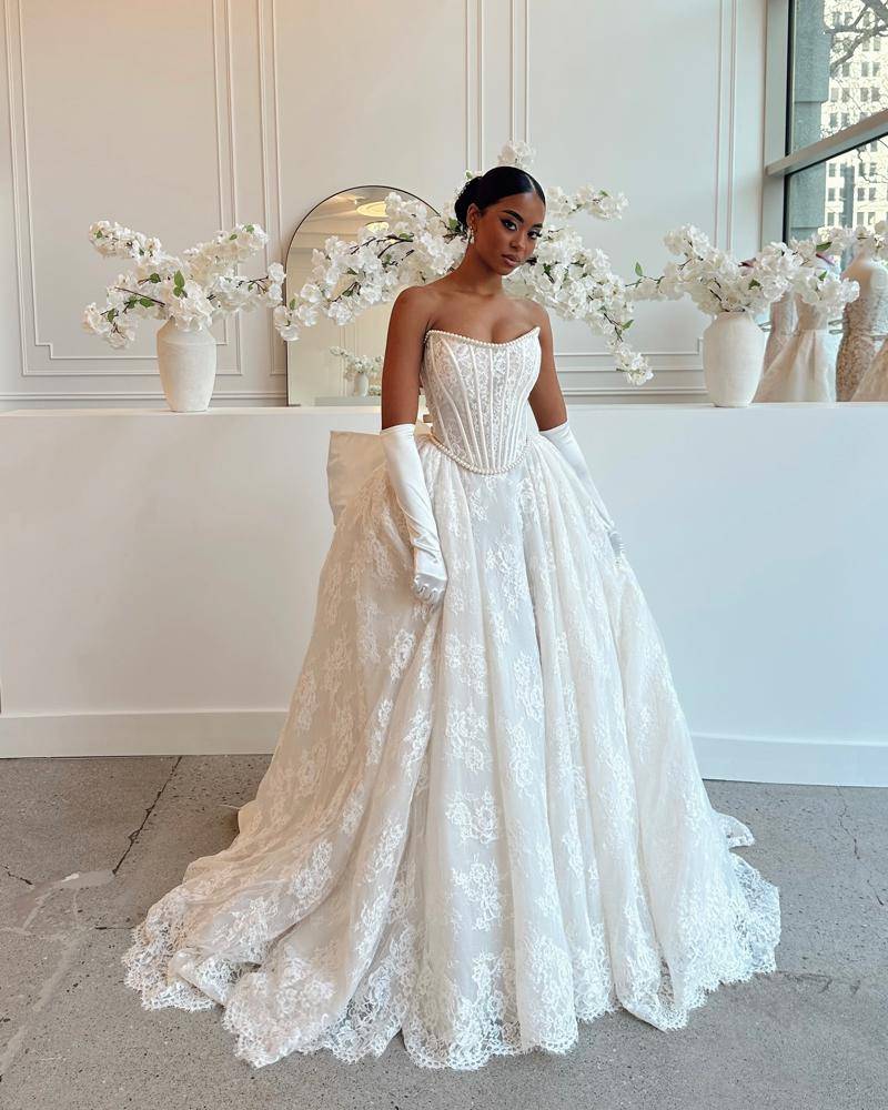 27 Satin Lace Pearl Wedding Dress Outfits Image