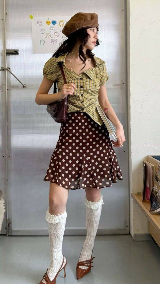 29 Brown Polka Dot Skirt Outfits Image