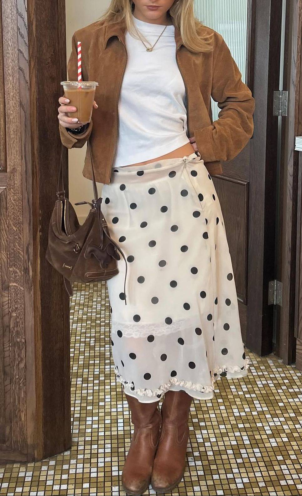 29 Brown Polka Dot Skirt Outfits Image