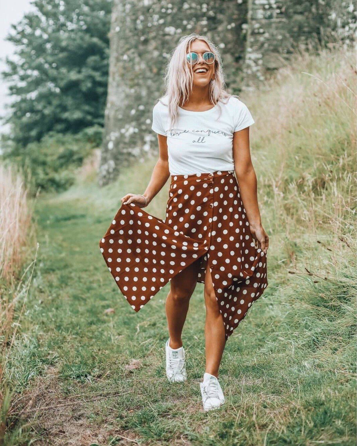 29 Brown Polka Dot Skirt Outfits Image