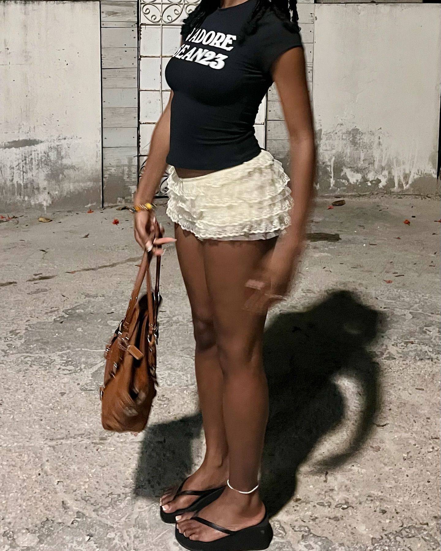 12 Brown Lace Trim Shorts Outfits Image