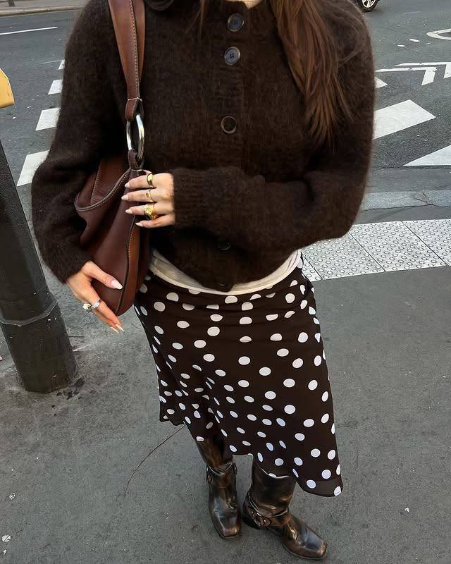 29 Brown Polka Dot Skirt Outfits Image