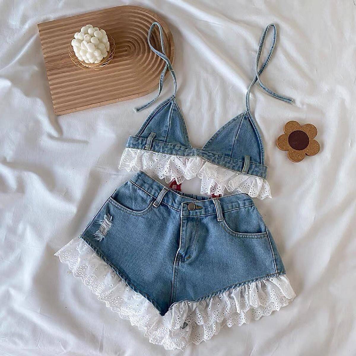 18 Blue Lace Trim Shorts Outfits Image