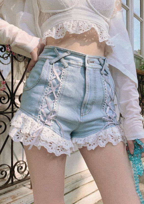 18 Blue Lace Trim Shorts Outfits Image