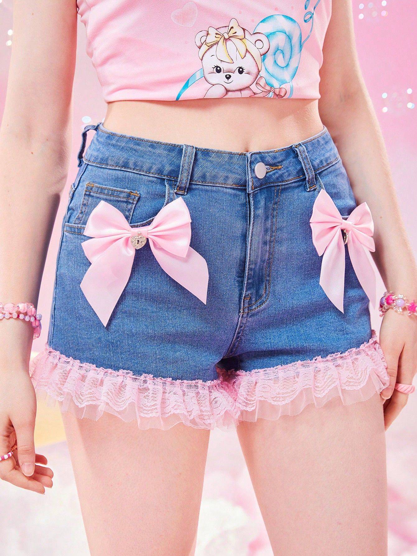 23 Pink Lace Trim Shorts Outfits Image
