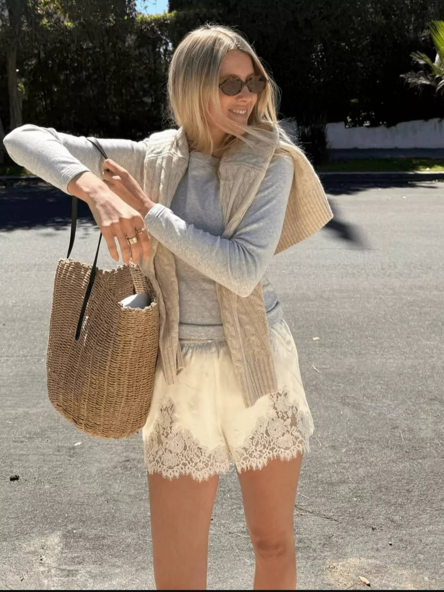 18 Beige Lace Trim Shorts Outfits Image