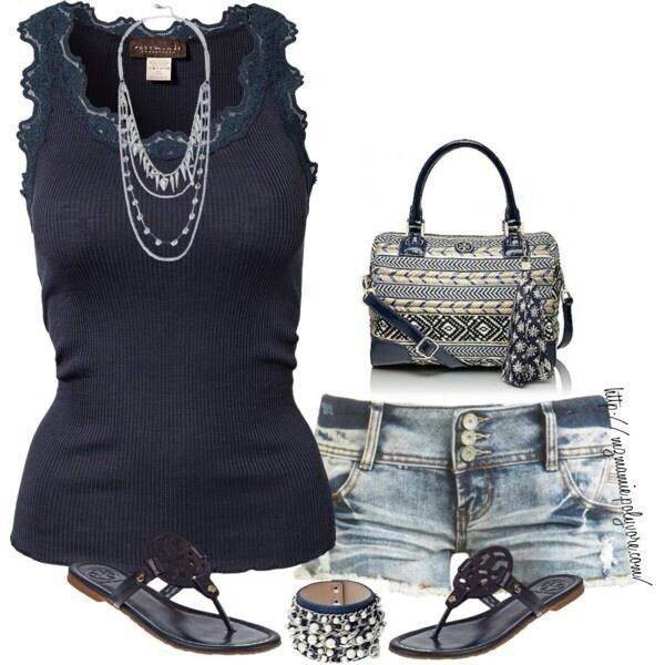 18 Blue Lace Trim Shorts Outfits Image