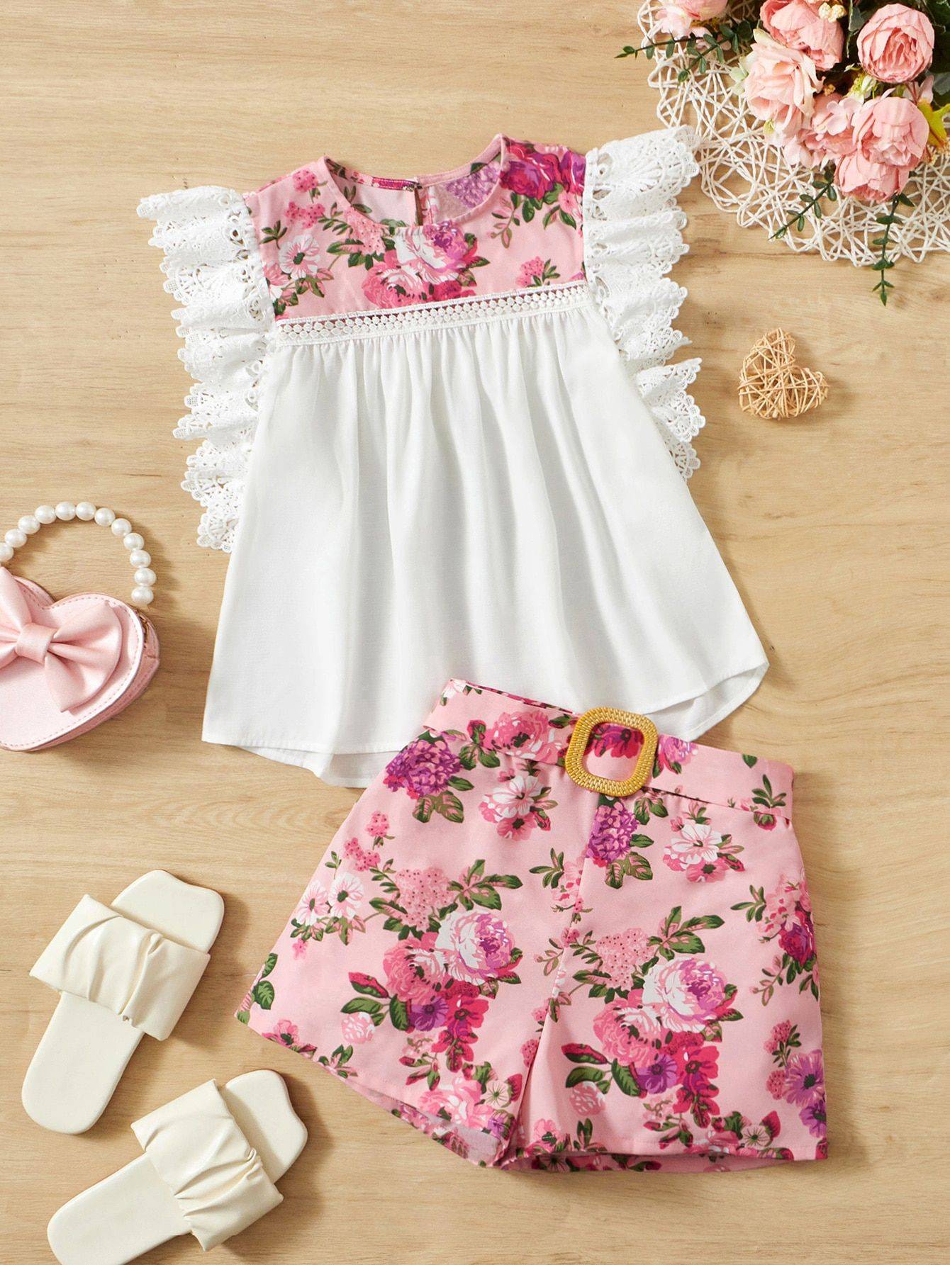 23 Pink Lace Trim Shorts Outfits Image
