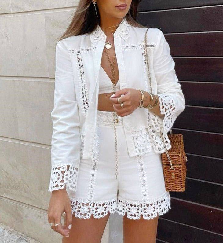 18 Beige Lace Trim Shorts Outfits Image