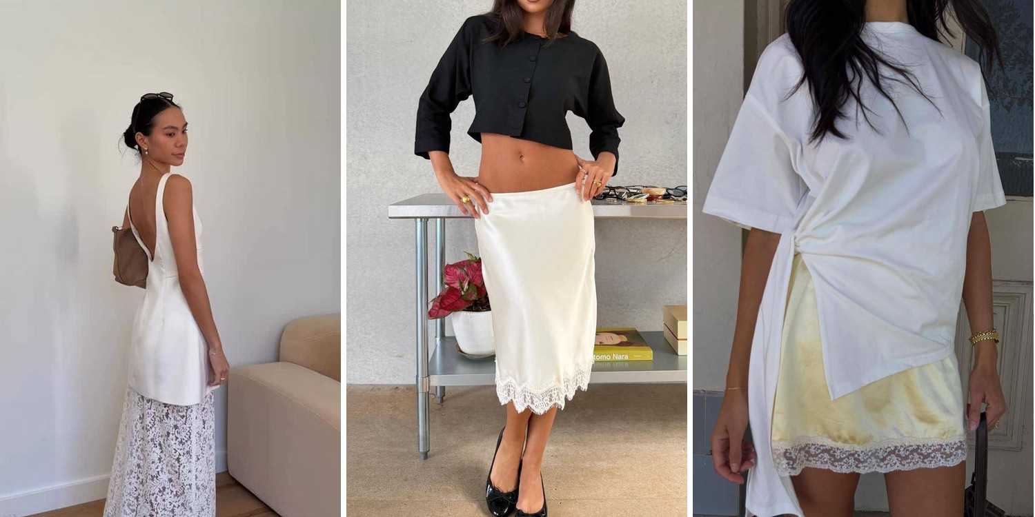 23 Satin Lace Trim Skirt Outfits